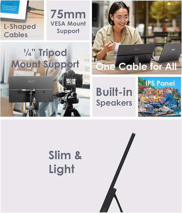 Alt view image 5 of 7 - Pro MP165 E6 Ultra Slim & Light Portable Monitor,15.6" FHD IPS 1080p, USB Type-C, HDMI, Built-in Speakers, Tripod Mount Support, Perfect for PC, Mac, PS5, PS4, Xbox, Mobile, Metal Gray