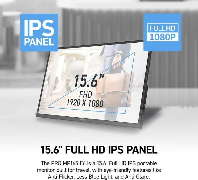 Alt view image 6 of 7 - Pro MP165 E6 Ultra Slim & Light Portable Monitor,15.6" FHD IPS 1080p, USB Type-C, HDMI, Built-in Speakers, Tripod Mount Support, Perfect for PC, Mac, PS5, PS4, Xbox, Mobile, Metal Gray