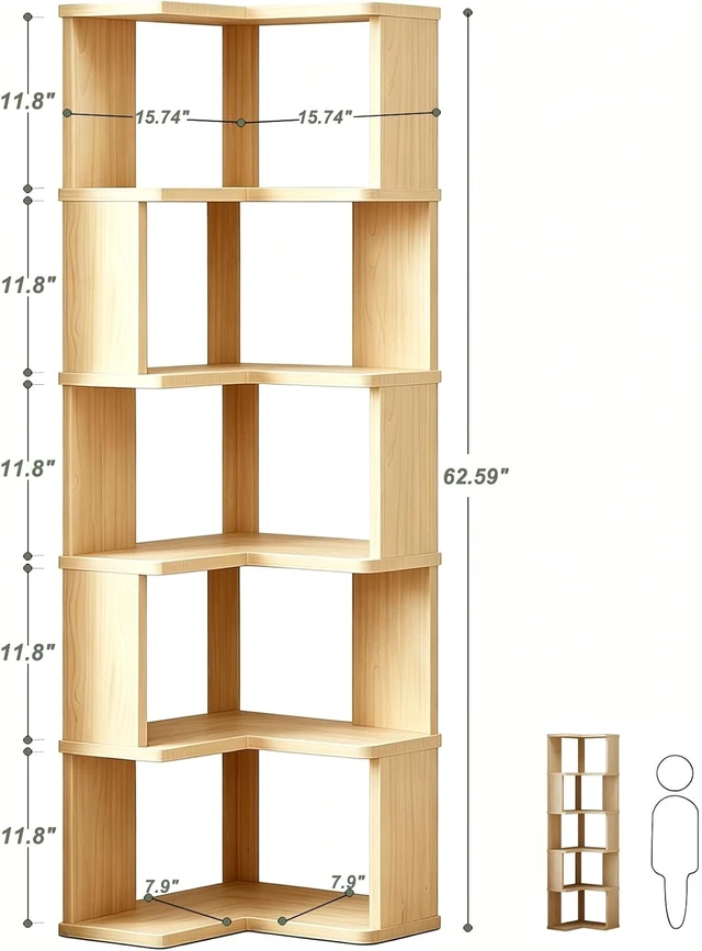 Alt view image 2 of 7 - Corner Bookshelf, 6-Tier L Shaped Corner Book Shelf with Baffle