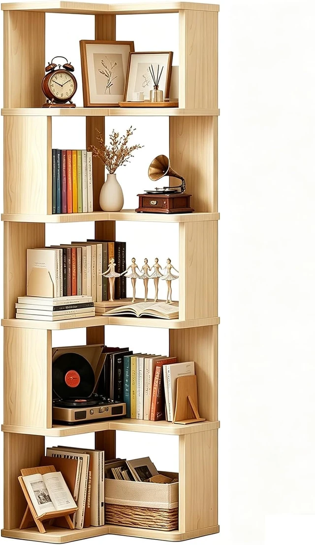 Alt view image 3 of 7 - Corner Bookshelf, 6-Tier L Shaped Corner Book Shelf with Baffle