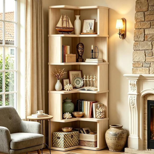 Main image of Corner Bookshelf, 6-Tier L Shaped Corner Book Shelf with Baffle