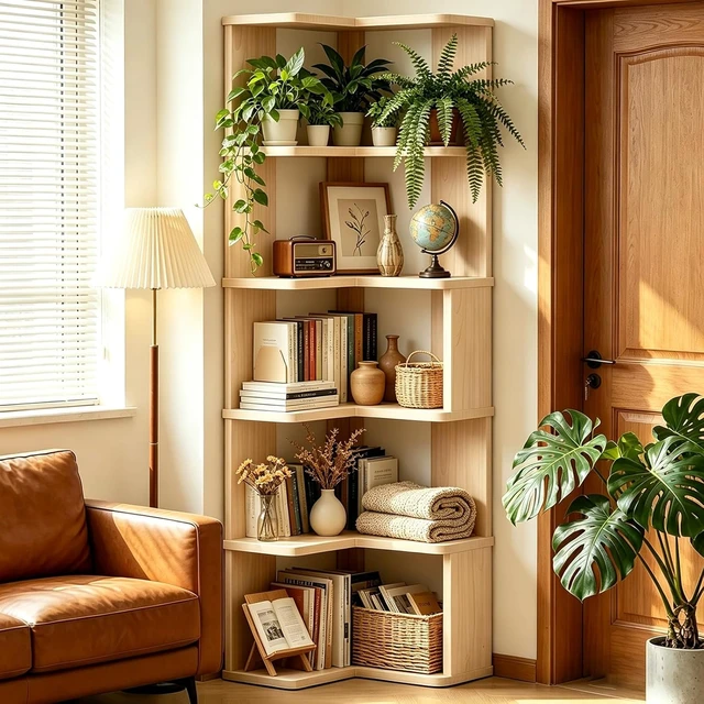 Alt view image 5 of 7 - Corner Bookshelf, 6-Tier L Shaped Corner Book Shelf with Baffle