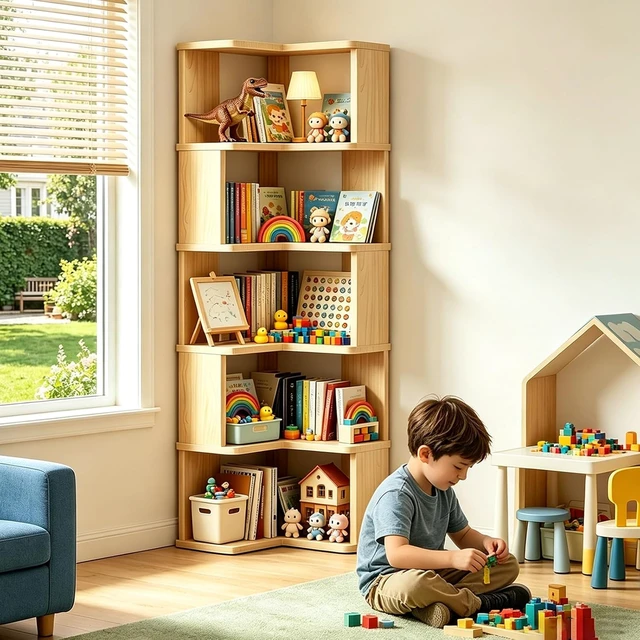 Alt view image 7 of 7 - Corner Bookshelf, 6-Tier L Shaped Corner Book Shelf with Baffle