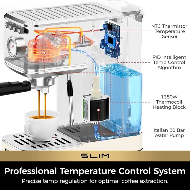 Alt view image 4 of 7 - Slim Espresso Machine with Milk Frother for Home Cappuccino, Creamy