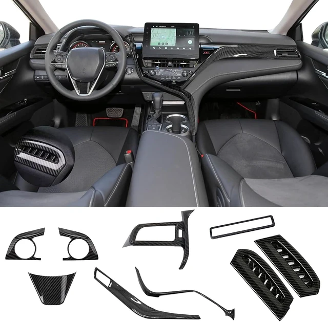 Main image of for Toyota Camry LE SE XLE XSE 2021-2024 ABS Full Set of Car Interiors Instrument Panel Center Console Moulding Trim Air Outlet Cover Wheel Accessories 9Pcs Carbon fiber black