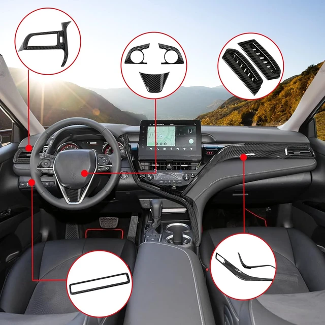 Alt view image 3 of 6 - for Toyota Camry LE SE XLE XSE 2021-2024 ABS Full Set of Car Interiors Instrument Panel Center Console Moulding Trim Air Outlet Cover Wheel Accessories 9Pcs Carbon fiber black