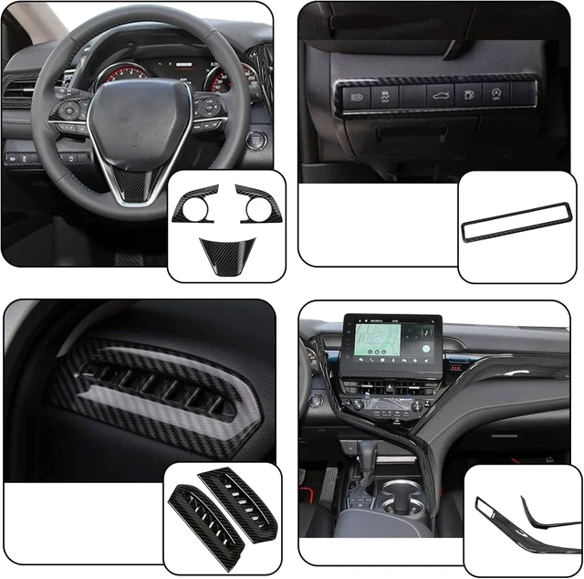 Alt view image 4 of 6 - for Toyota Camry LE SE XLE XSE 2021-2024 ABS Full Set of Car Interiors Instrument Panel Center Console Moulding Trim Air Outlet Cover Wheel Accessories 9Pcs Carbon fiber black