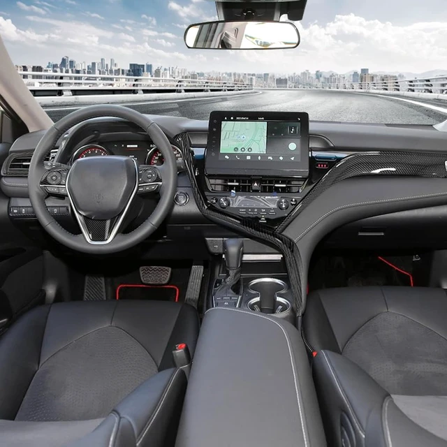 Alt view image 5 of 6 - for Toyota Camry LE SE XLE XSE 2021-2024 ABS Full Set of Car Interiors Instrument Panel Center Console Moulding Trim Air Outlet Cover Wheel Accessories 9Pcs Carbon fiber black