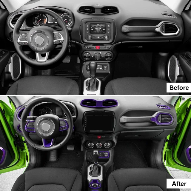 Alt view image 2 of 6 - 31 PCS Full Set Interior Decoration Trim Kit Steering Button Cover Door Handle Cover Air Outlet Cover Cup Holder Gear Cover Trim Door Speaker Cover for Jeep Renegade 2016-2018,Purple