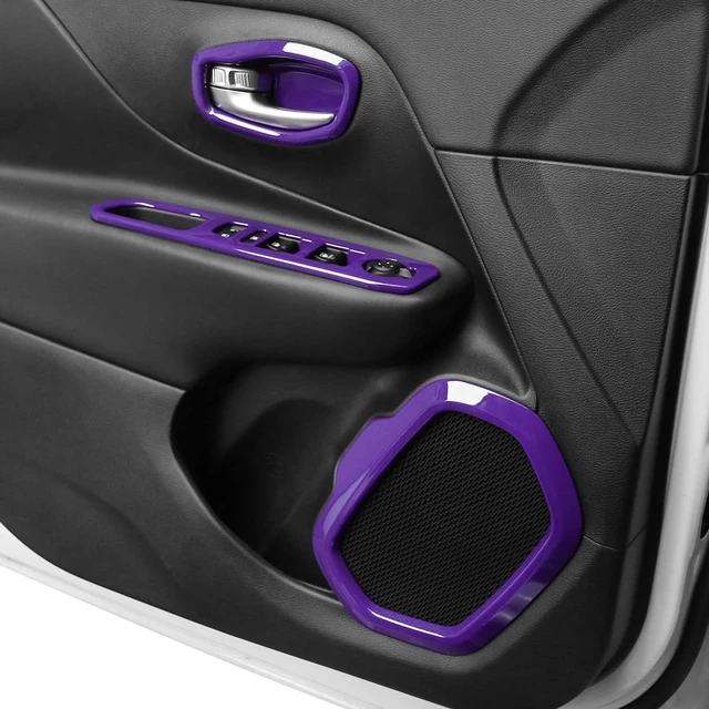 Alt view image 3 of 6 - 31 PCS Full Set Interior Decoration Trim Kit Steering Button Cover Door Handle Cover Air Outlet Cover Cup Holder Gear Cover Trim Door Speaker Cover for Jeep Renegade 2016-2018,Purple
