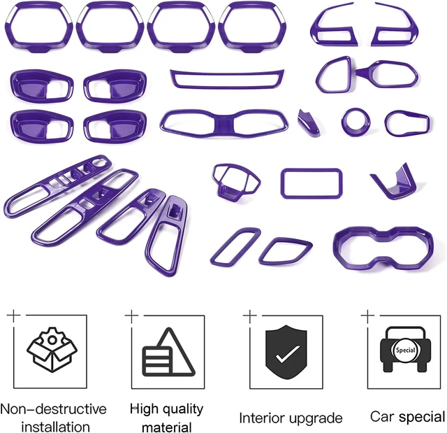 Alt view image 4 of 6 - 31 PCS Full Set Interior Decoration Trim Kit Steering Button Cover Door Handle Cover Air Outlet Cover Cup Holder Gear Cover Trim Door Speaker Cover for Jeep Renegade 2016-2018,Purple