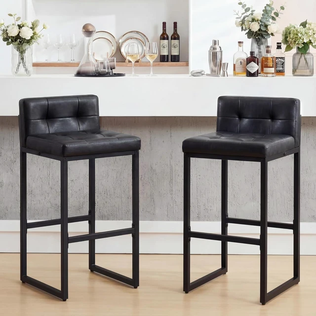 Main image of Bar Stools Set of 2, Counter Height Bar Stools Sets with Back, Faux Leather Barstools with Metal Legs and Footrest, Upholstered Bar Chairs for Dining Kitchen Island, Home Counter Bar