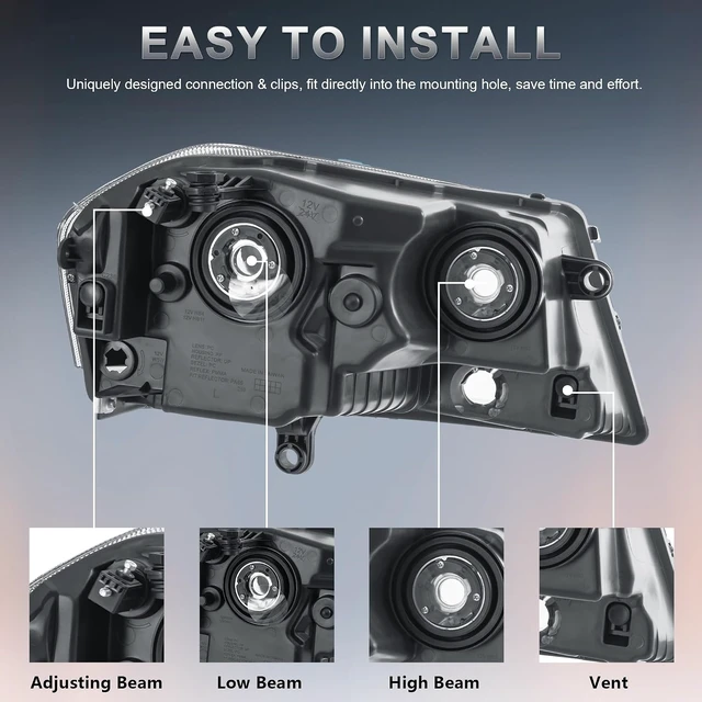 Alt view image 3 of 6 - Headlights Assembly Compatible for 2008-2014 Dodge Avenger Black Housing Clear Reflector Front Headlamp Driver and Passenger Side