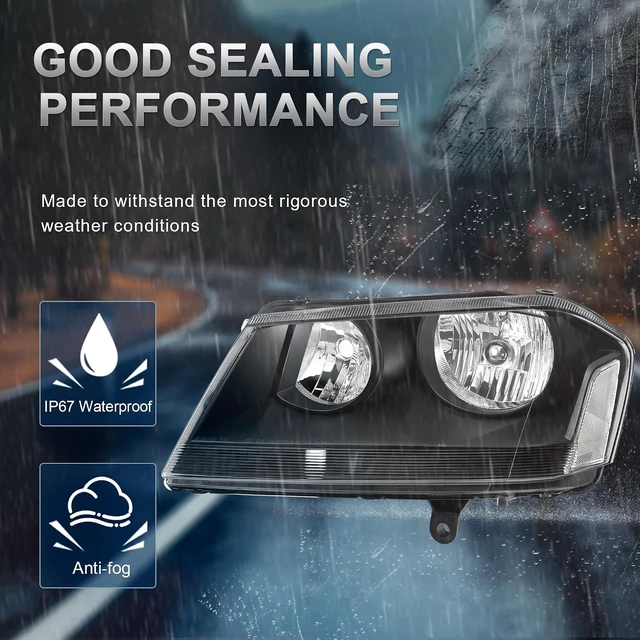 Alt view image 4 of 6 - Headlights Assembly Compatible for 2008-2014 Dodge Avenger Black Housing Clear Reflector Front Headlamp Driver and Passenger Side