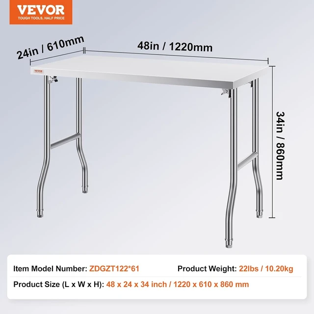 Alt view image 3 of 7 - Stainless Steel Foldable Work Table, 24 * 48 Inch Heavy Duty Food Outdoor Stainless Steel Worktable for Commercial Kitchen Restaurant