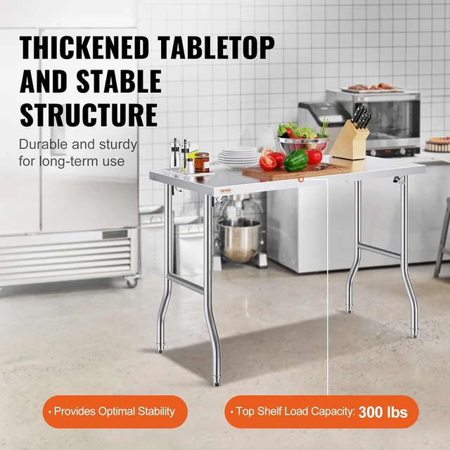 Alt view image 5 of 7 - Stainless Steel Foldable Work Table, 24 * 48 Inch Heavy Duty Food Outdoor Stainless Steel Worktable for Commercial Kitchen Restaurant