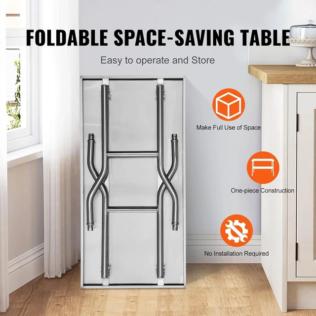 Alt view image 6 of 7 - Stainless Steel Foldable Work Table, 24 * 48 Inch Heavy Duty Food Outdoor Stainless Steel Worktable for Commercial Kitchen Restaurant