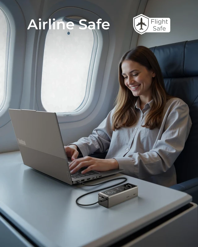 Alt view image 6 of 7 - Laptop Portable Power Bank, 20,000 mAh 3-Port USB-C 140W Digital Hybrid Charger, TFT Display, Travel Charging Station with 240W Cable for ThinkBook 14, MacBook, iPhone, Galaxy