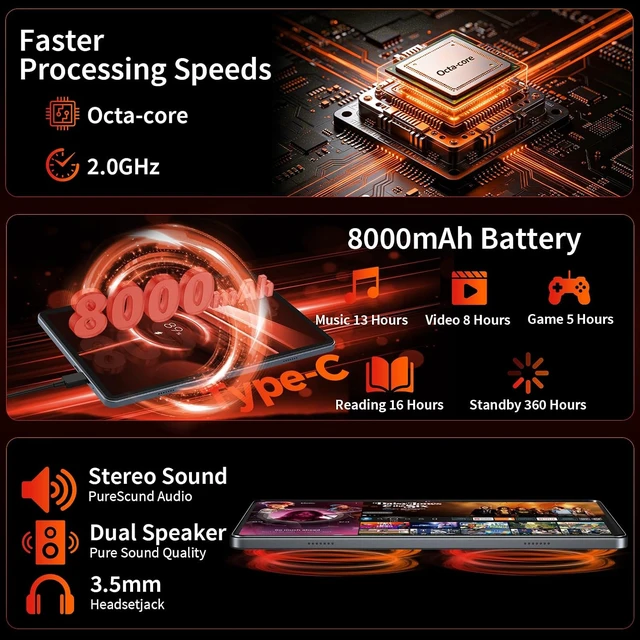 Alt view image 6 of 7 - Android 16 Tablet with Keyboard - 26GB+256GB+2TB Expand, Gemini AI-Green