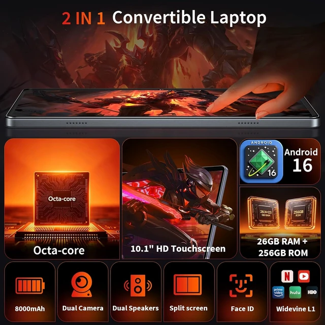 Alt view image 2 of 7 - Android 16 Tablet with Keyboard - 26GB+256GB+2TB Expand, Gemini AI-Green