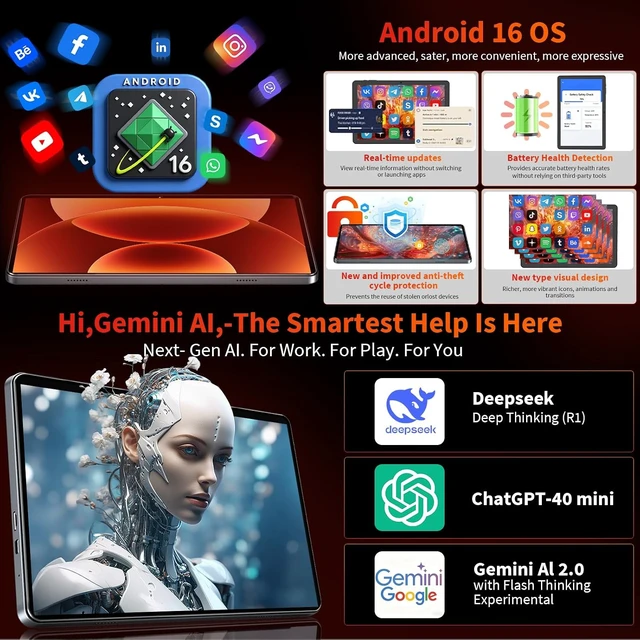 Alt view image 4 of 7 - Android 16 Tablet with Keyboard - 26GB+256GB+2TB Expand, Gemini AI-Green