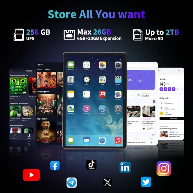 Alt view image 4 of 7 - Android 16 Tablet with Keyboard - 10 inch Tablet with 26GB+256GB+2TB Expand