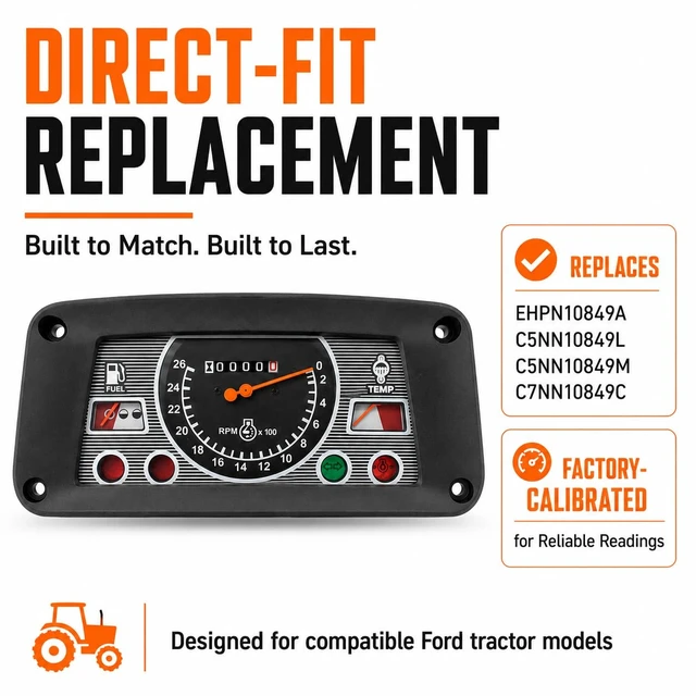 Alt view image 3 of 7 - C5NN10849L Cluster Assembly Gauge Fits Ford Tractor 5000 2000 3000 3400 4000 4500 7000 EHPN10849A C7NN10849C Clockwise