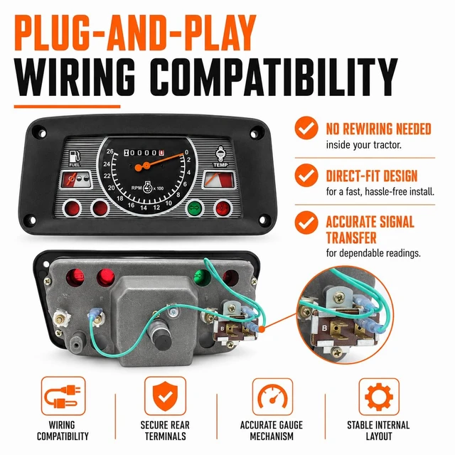 Alt view image 6 of 7 - C5NN10849L Cluster Assembly Gauge Fits Ford Tractor 5000 2000 3000 3400 4000 4500 7000 EHPN10849A C7NN10849C Clockwise