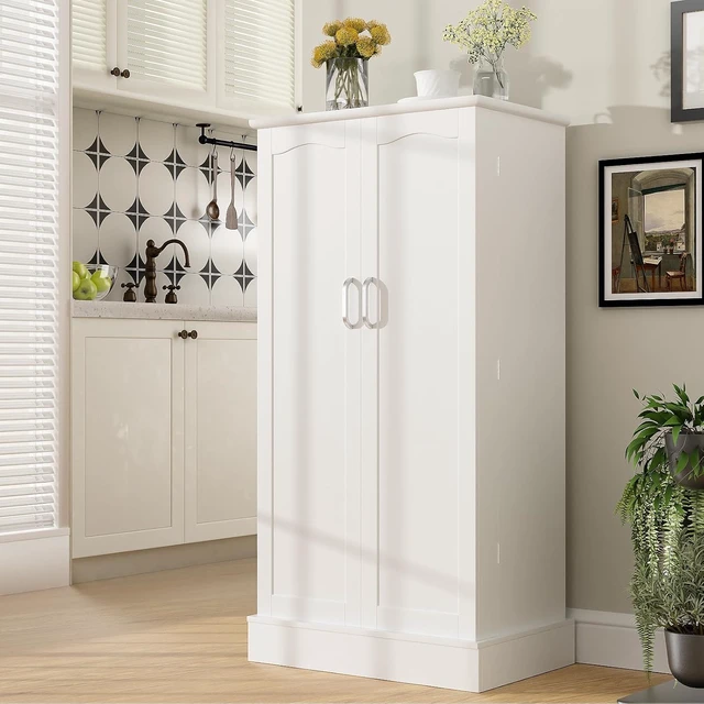Alt view image 4 of 7 - 47 Pantry Cabinet, Kitchen Pantry Storage Cabinet with Doors and Adjustable Shelves,Freestanding Buffet Cupboards Sideboard for Living Room and Dinning Room (White)