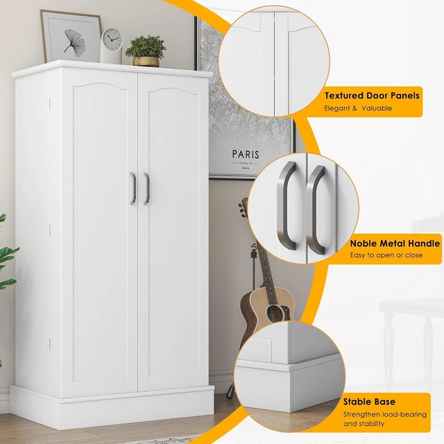 Alt view image 5 of 7 - 47 Pantry Cabinet, Kitchen Pantry Storage Cabinet with Doors and Adjustable Shelves,Freestanding Buffet Cupboards Sideboard for Living Room and Dinning Room (White)