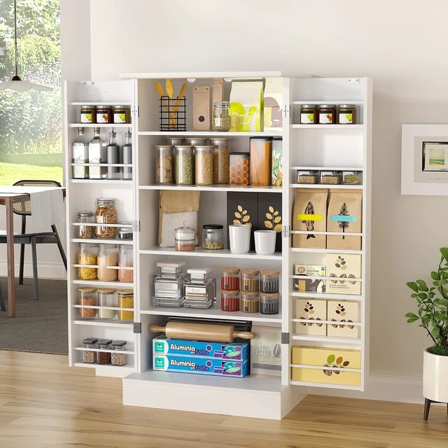 Alt view image 6 of 7 - 47 Pantry Cabinet, Kitchen Pantry Storage Cabinet with Doors and Adjustable Shelves,Freestanding Buffet Cupboards Sideboard for Living Room and Dinning Room (White)