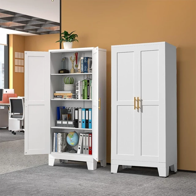 Main image of White Metal Storage Cabinet, 61" Kitchen Pantry Cabinets for Office