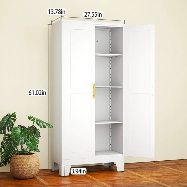 Alt view image 2 of 7 - White Metal Storage Cabinet, 61" Kitchen Pantry Cabinets for Office