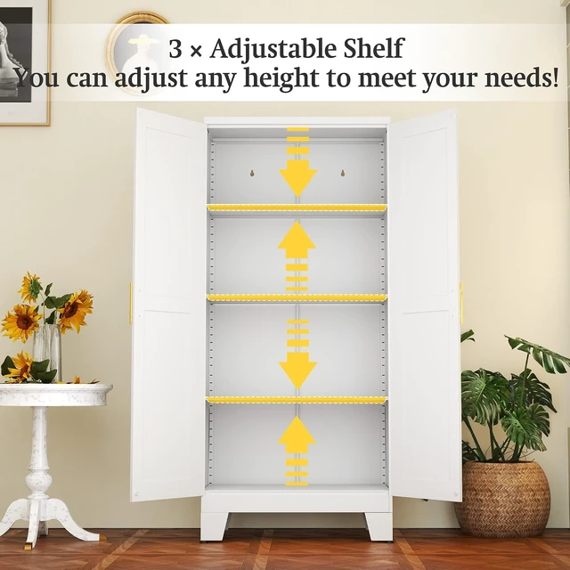 Alt view image 3 of 7 - White Metal Storage Cabinet, 61" Kitchen Pantry Cabinets for Office