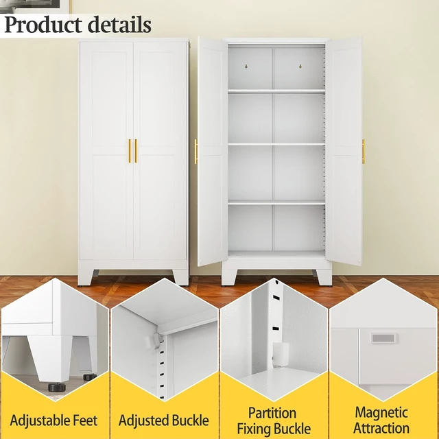 Alt view image 5 of 7 - White Metal Storage Cabinet, 61" Kitchen Pantry Cabinets for Office