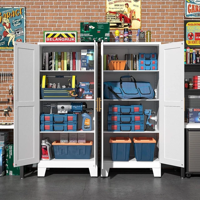 Alt view image 6 of 7 - White Metal Storage Cabinet, 61" Kitchen Pantry Cabinets for Office