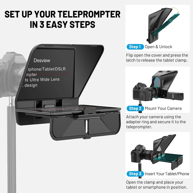 Alt view image 2 of 7 - T5 Teleprompter for Smartphone & Tablet, Video Recording
