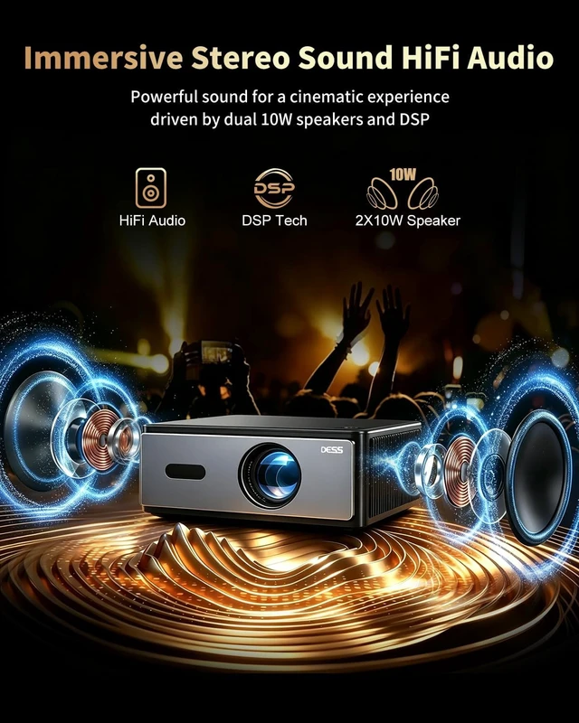 Alt view image 2 of 7 - Projector with Electric Stand, 1200 ANSI, Native 1080P, WiFi 6