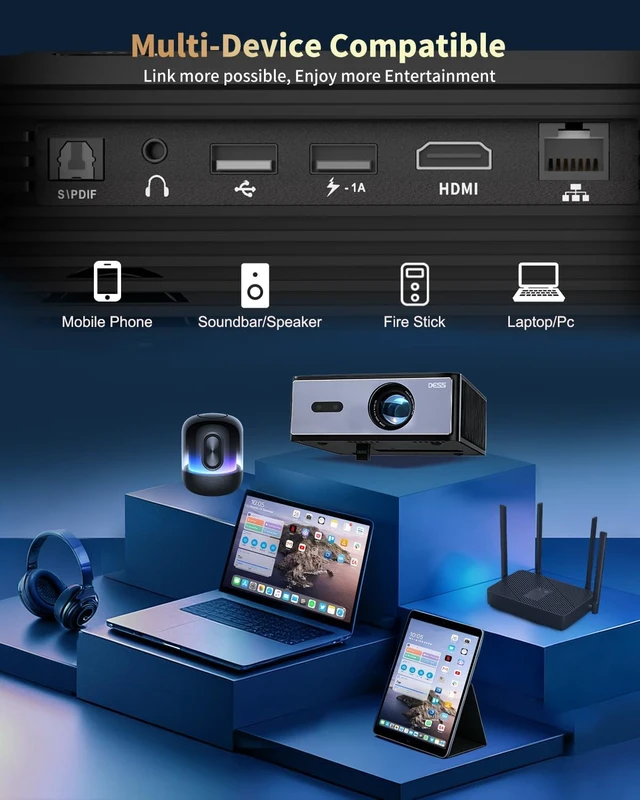 Alt view image 6 of 7 - Projector with Electric Stand, 1200 ANSI, Native 1080P, WiFi 6