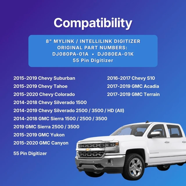 Alt view image 6 of 7 - Upgraded 8 MyLink IntelliLink Touch Screen Digitizer New Ultra-Responsive Chipset, OEM DJ080PA-01A, Anti-Glare Glass Fits Chevy & GMC Trucks/SUVs Easy Install, Lifetime Support