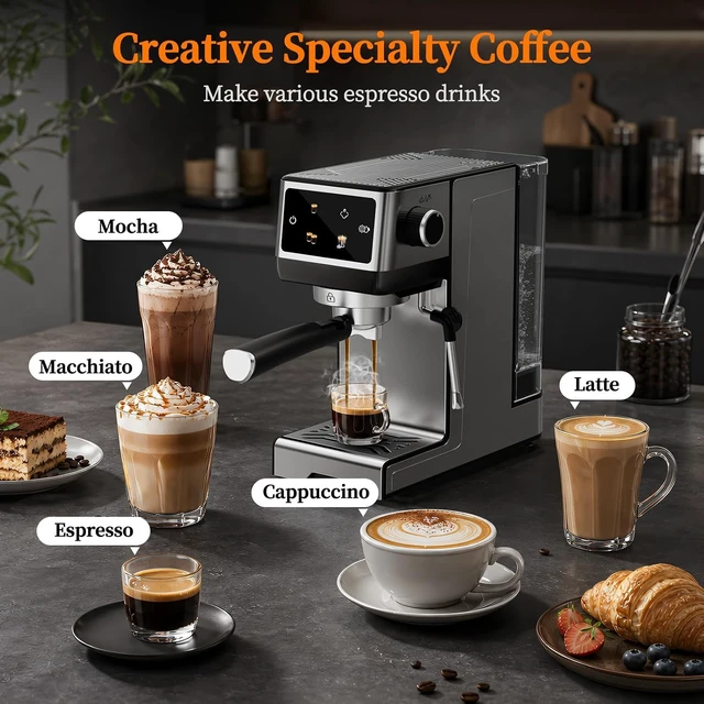 Alt view image 7 of 7 - 20 Bar Espresso Machine with Milk Frother, Cold Brew, Touch Screen