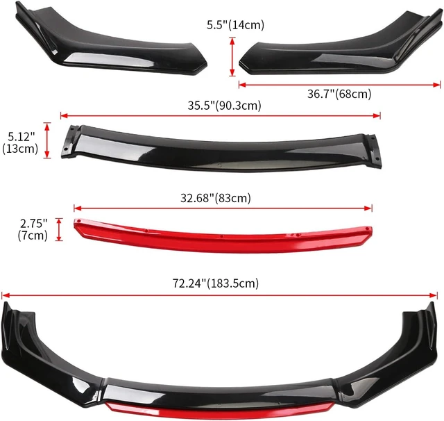 Alt view image 5 of 7 - Front Bumper Lip Chin Spoiler Splitter Diffuser, Glossy Black w/Red