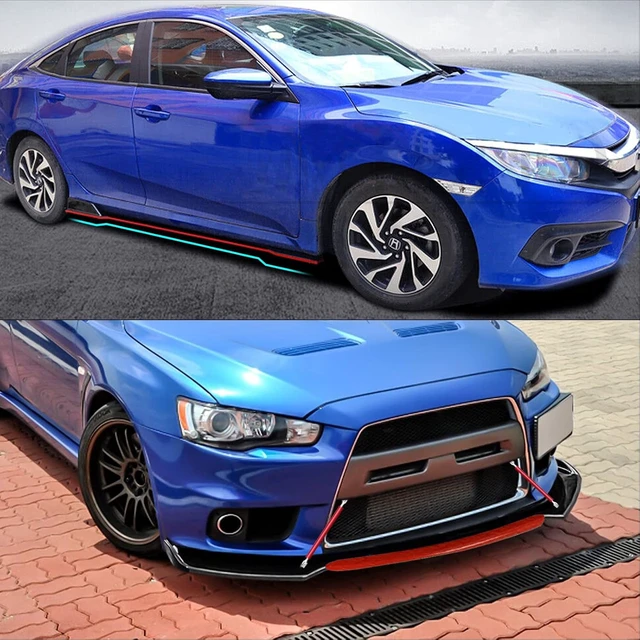 Alt view image 6 of 7 - Front Bumper Lip Chin Spoiler Splitter Diffuser, Glossy Black w/Red