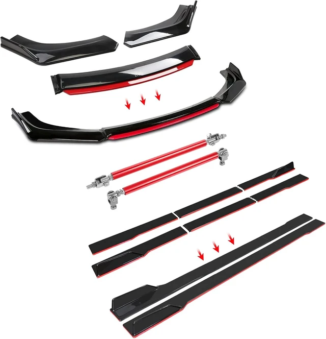 Alt view image 7 of 7 - Front Bumper Lip Chin Spoiler Splitter Diffuser, Glossy Black w/Red