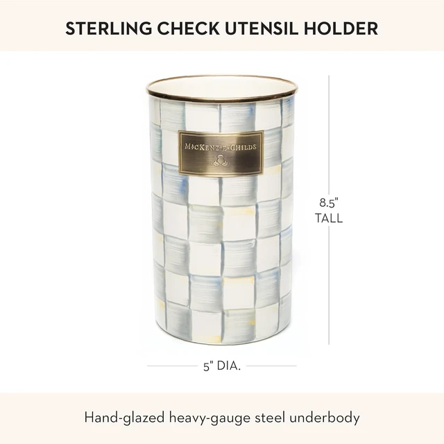 Alt view image 4 of 6 - Enamel Utensil Holder, Gray-and-White Sterling Check
