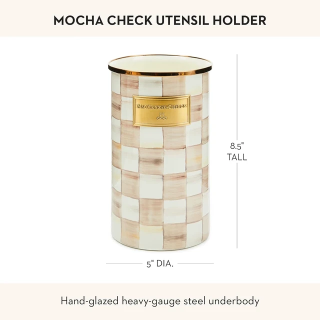 Alt view image 3 of 5 - Enamel Utensil Holder, Brown-and-White Mocha Check