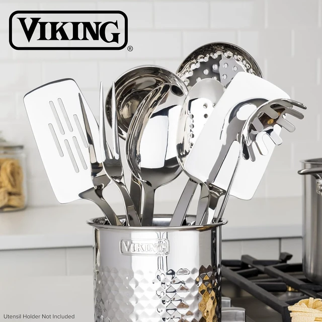 Alt view image 6 of 6 - Kitchen Utensils Set, 8 Piece Stainless Steel Cooking Utensil Set, Includes Spatulas, Spoons, Pasta Fork, Deep Ladle, Meat Fork, and Skimmer, Silver