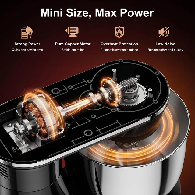 Alt view image 3 of 7 - 4QT Electric Stand Mixer, 10-Speed Tilt-Head Compact Kitchen Mixer