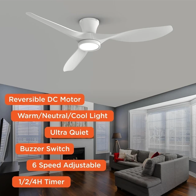 Alt view image 2 of 7 - 52 inch Ceiling Fans with Lights and Remote Control White