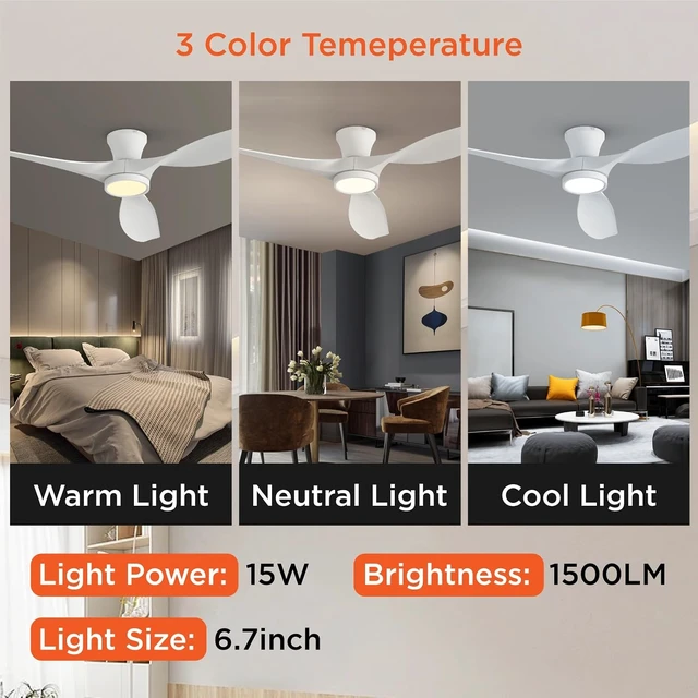 Alt view image 4 of 7 - 52 inch Ceiling Fans with Lights and Remote Control White